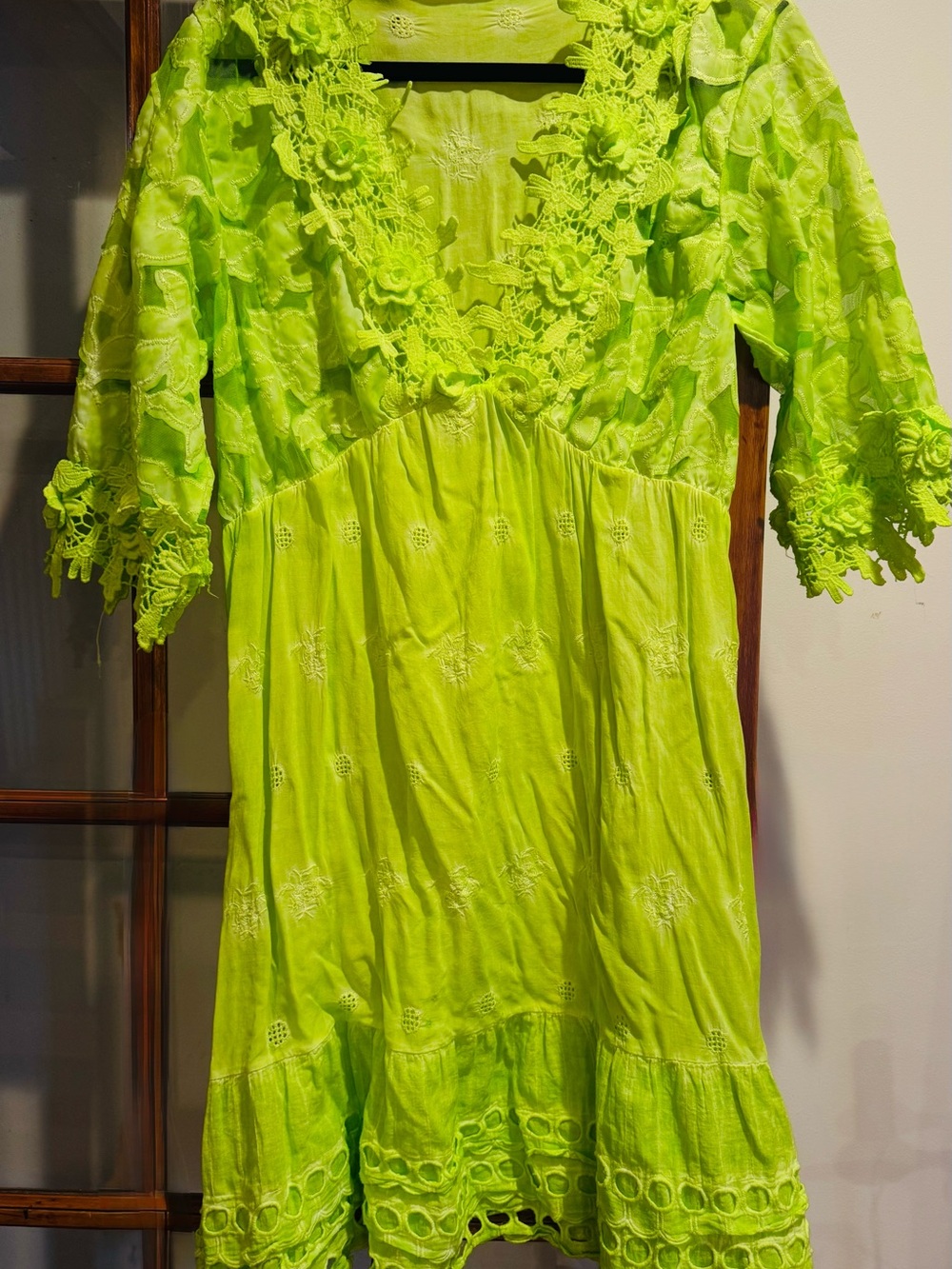 Neon Lime Crochet-Trim Women's Swim Coverup
